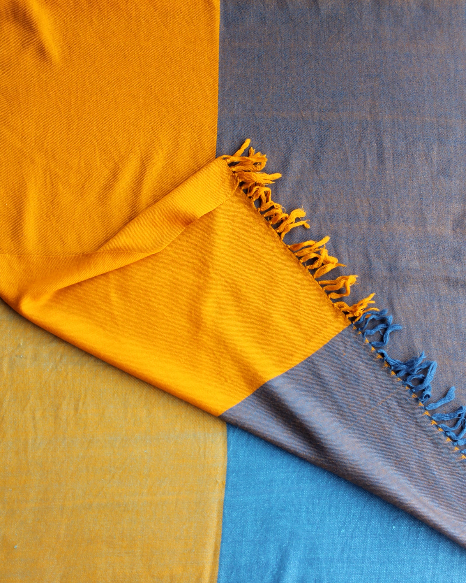 Yellow Blue Block Woven Stole