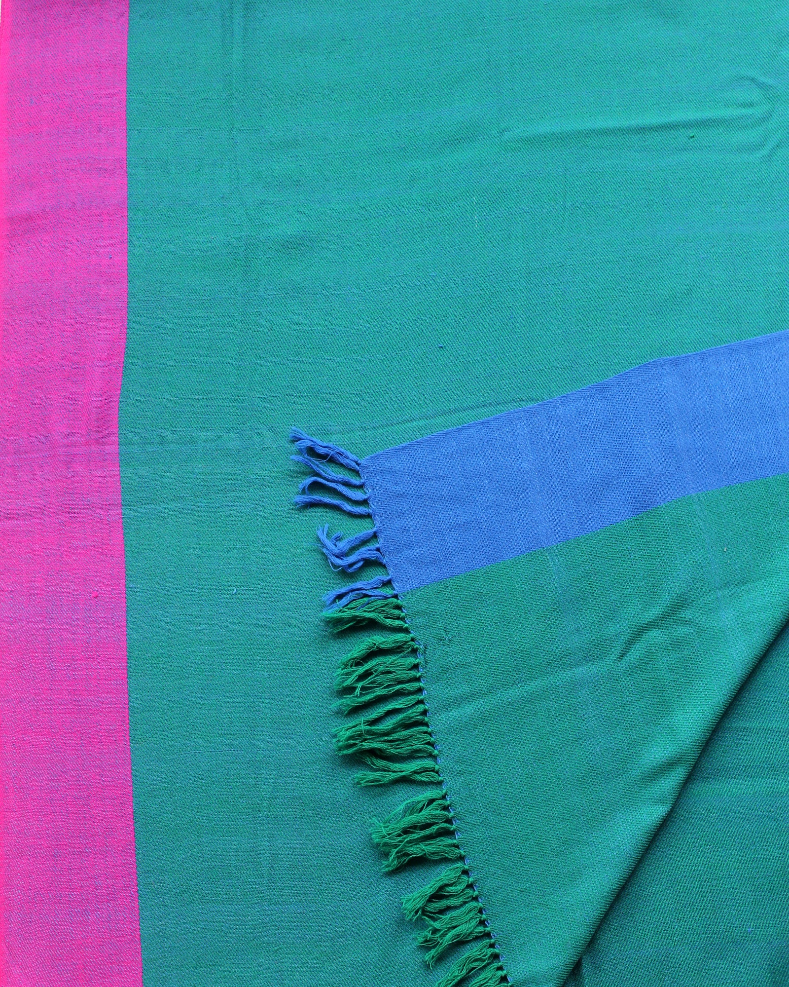 Pink-Blue Side Band Green Woven Shawl