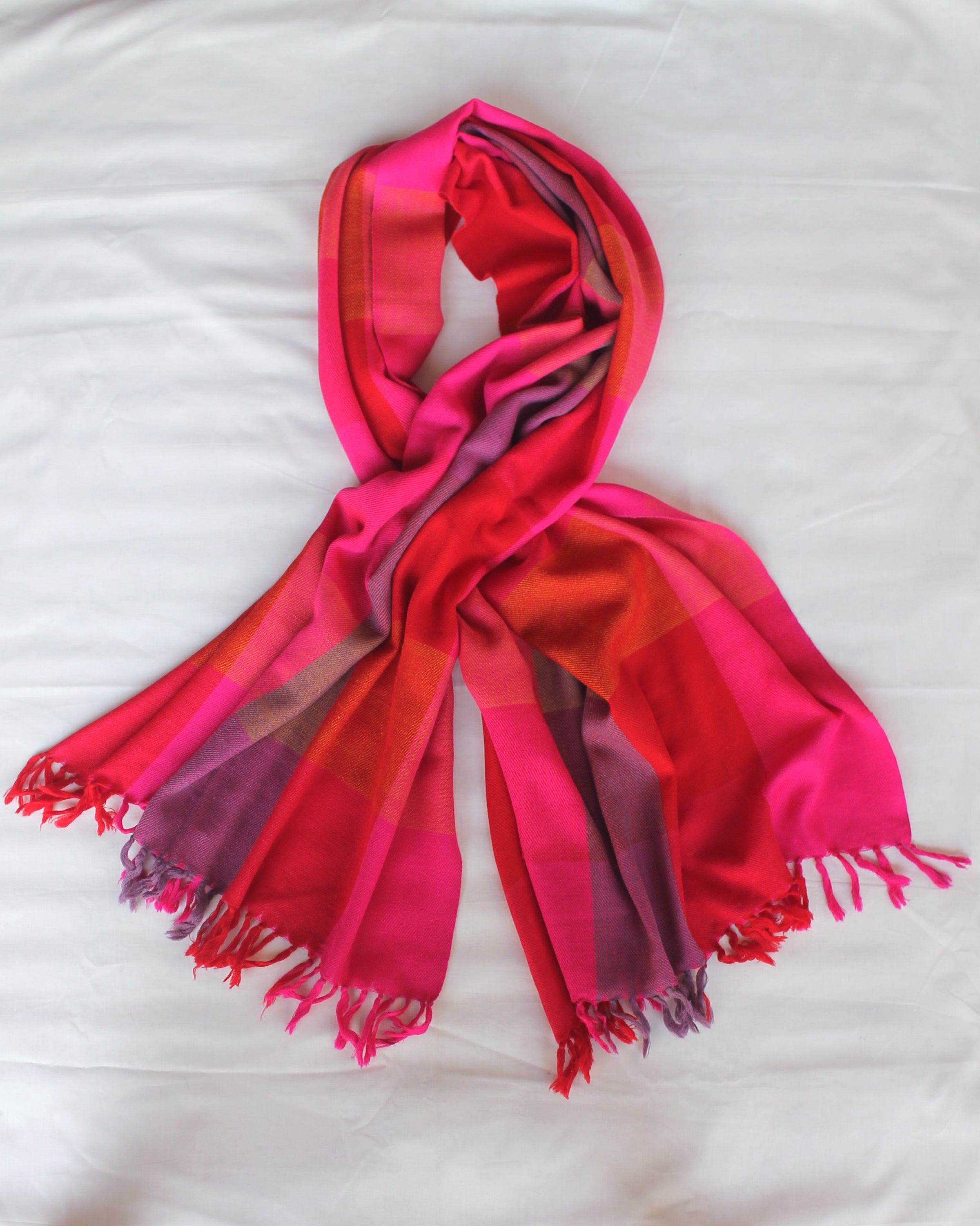 Red Pink Block Woven Stole