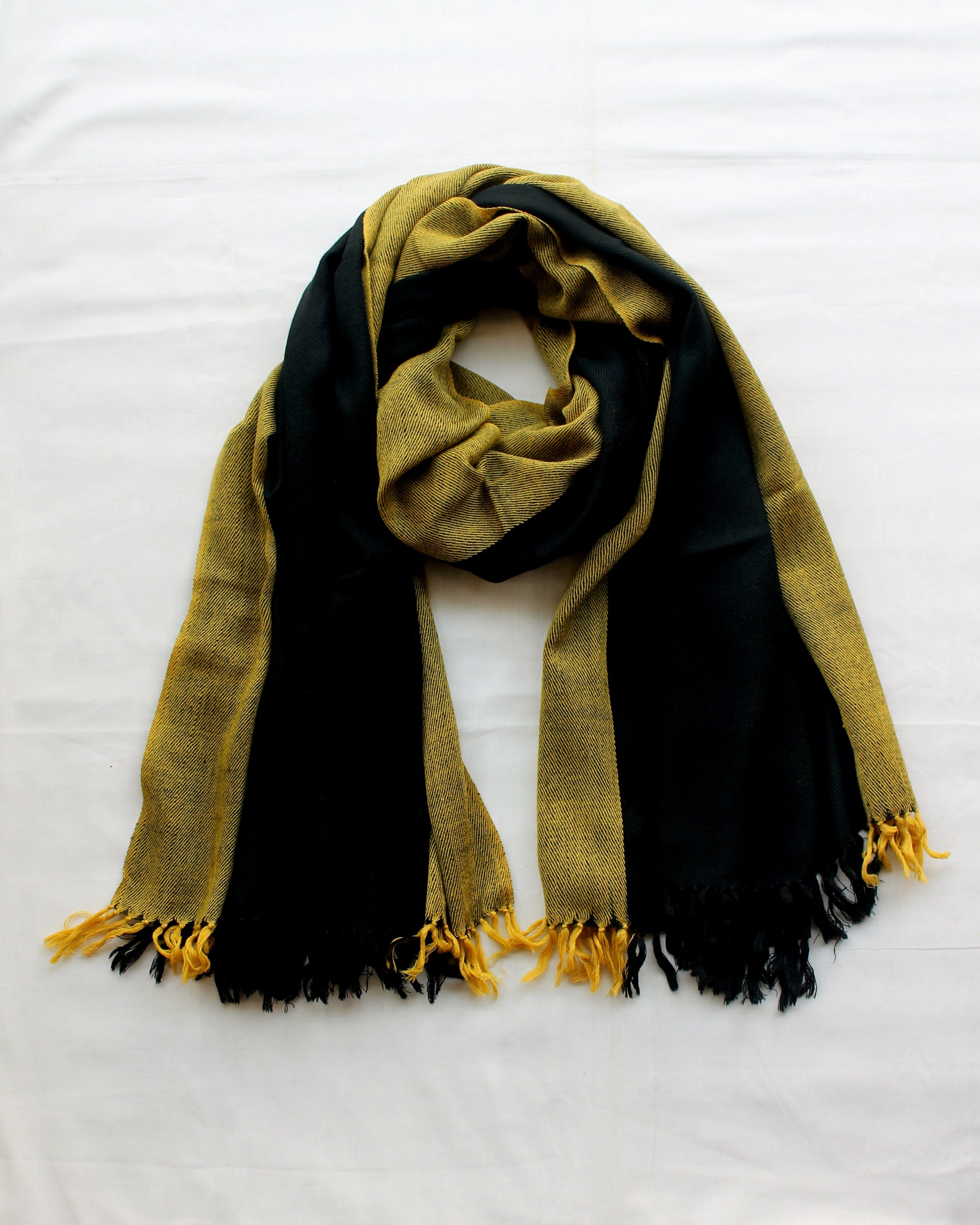 Yellow Band Black Woven Shawl