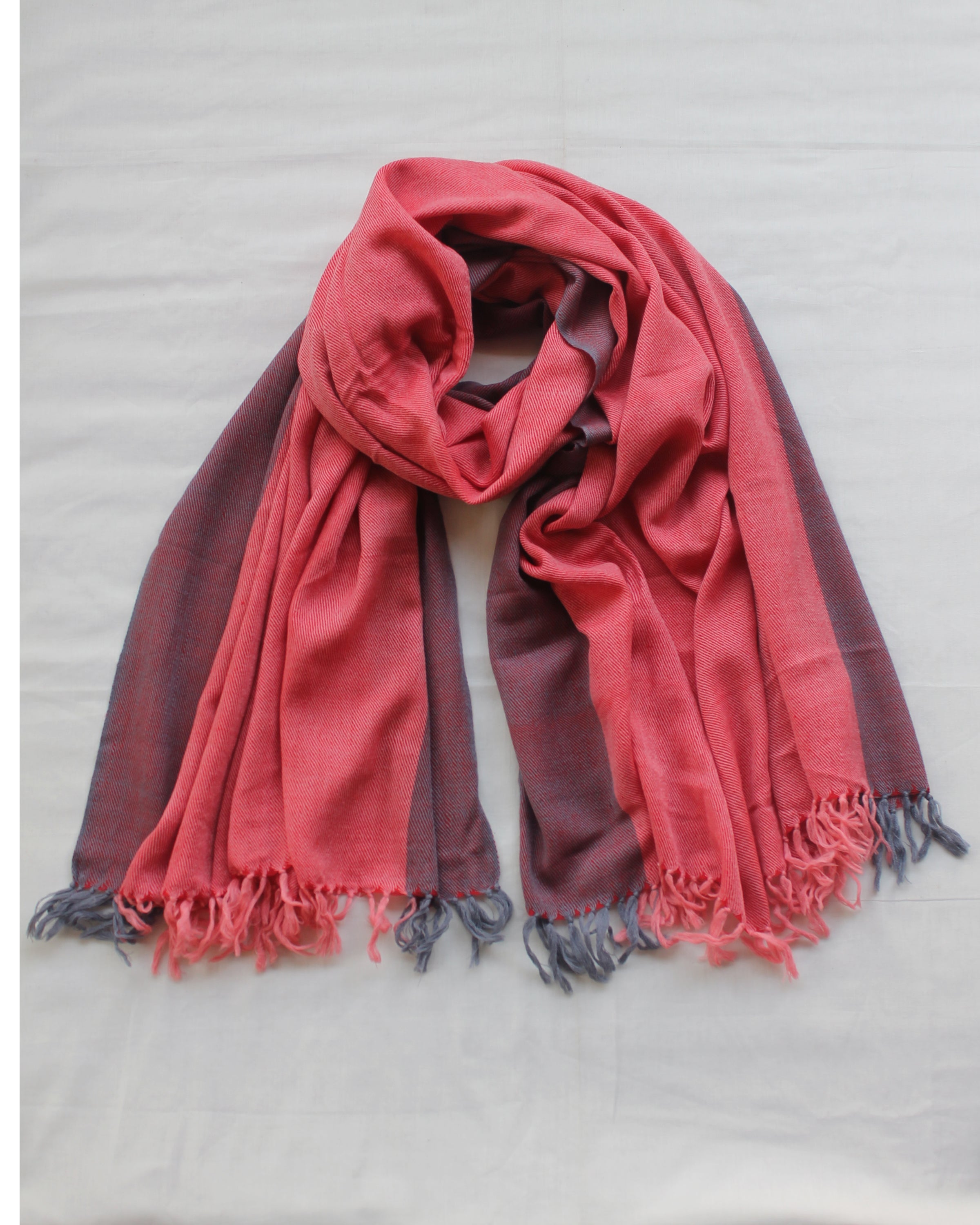 Grey Band Pink Woven Shawl