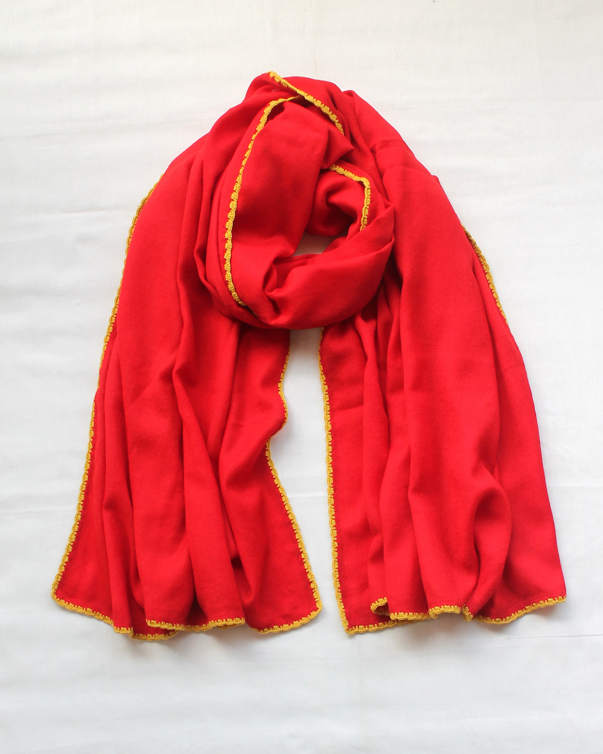 Red Woven Yellow Crochet Shawl