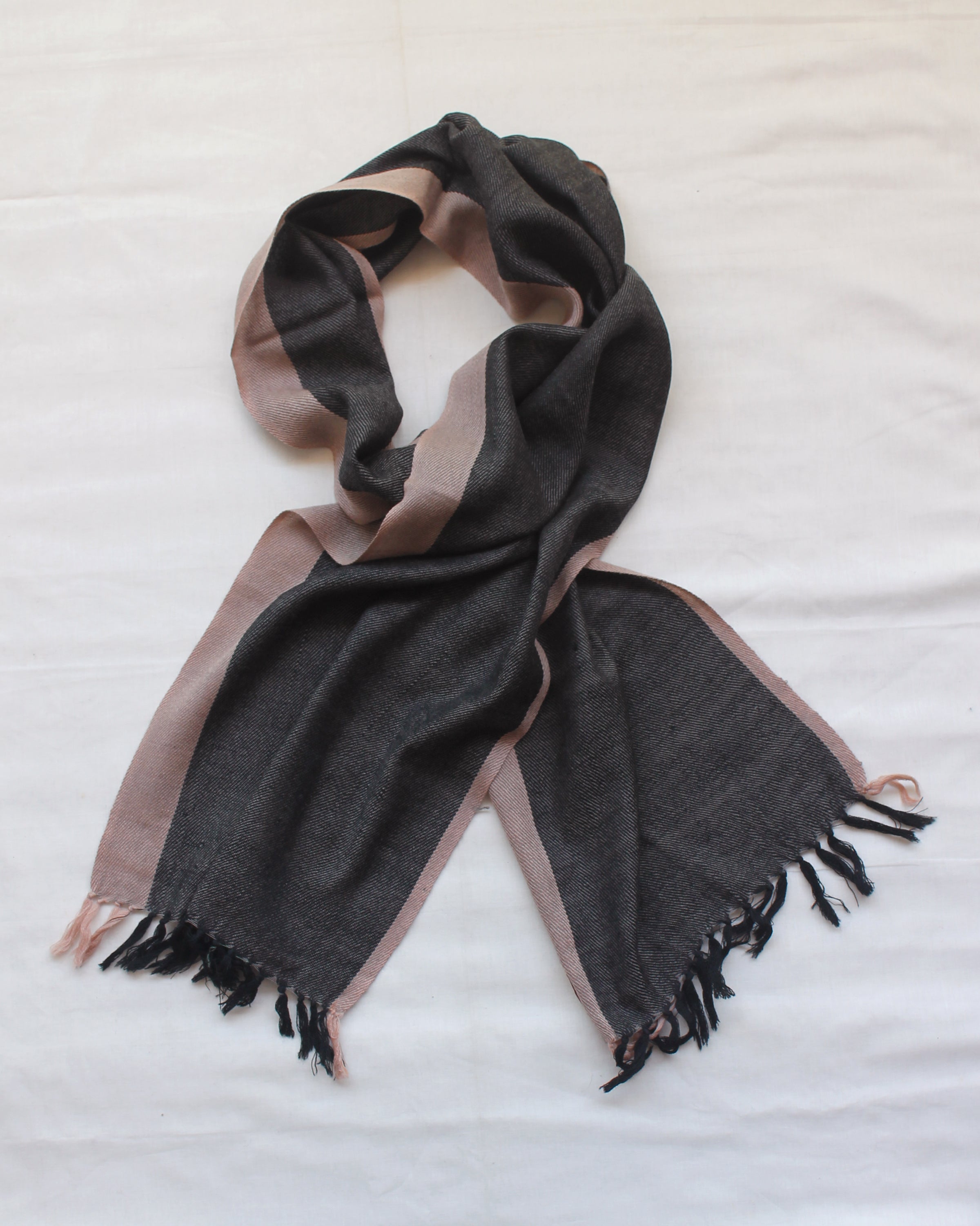 Beige Band Black Woven Muffler