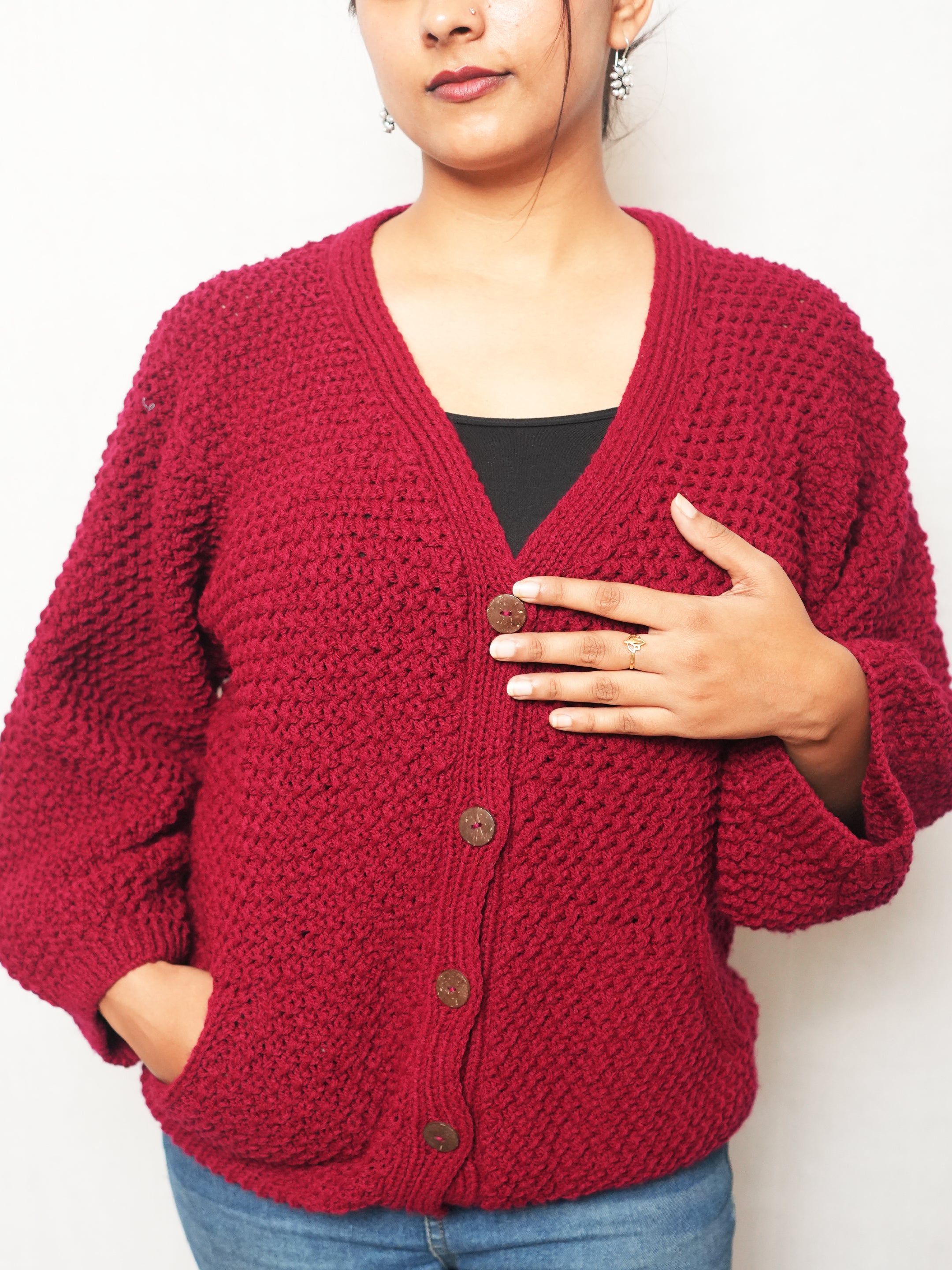 Maroon Textured Cardigan