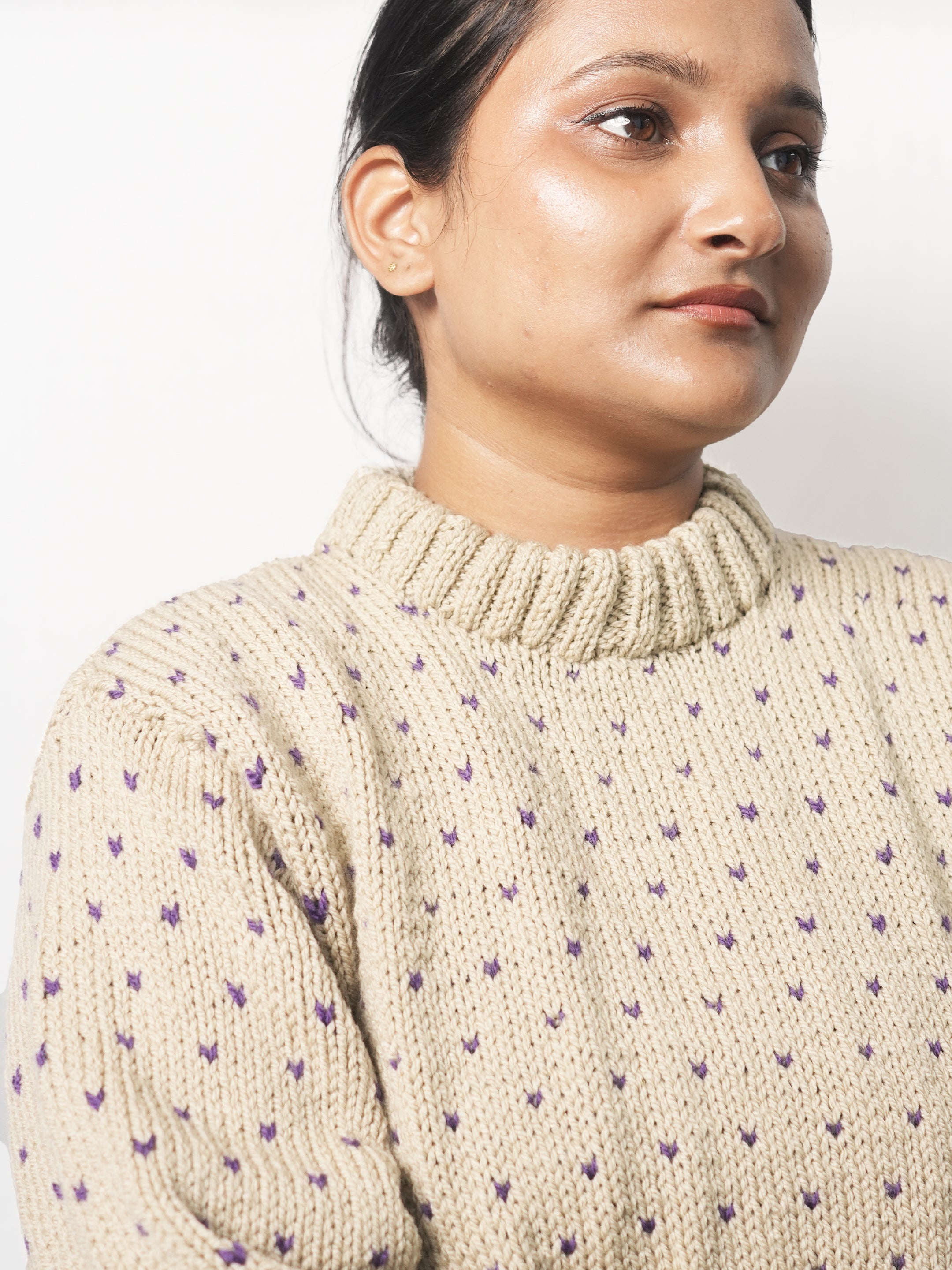 Beige V Design Sweater