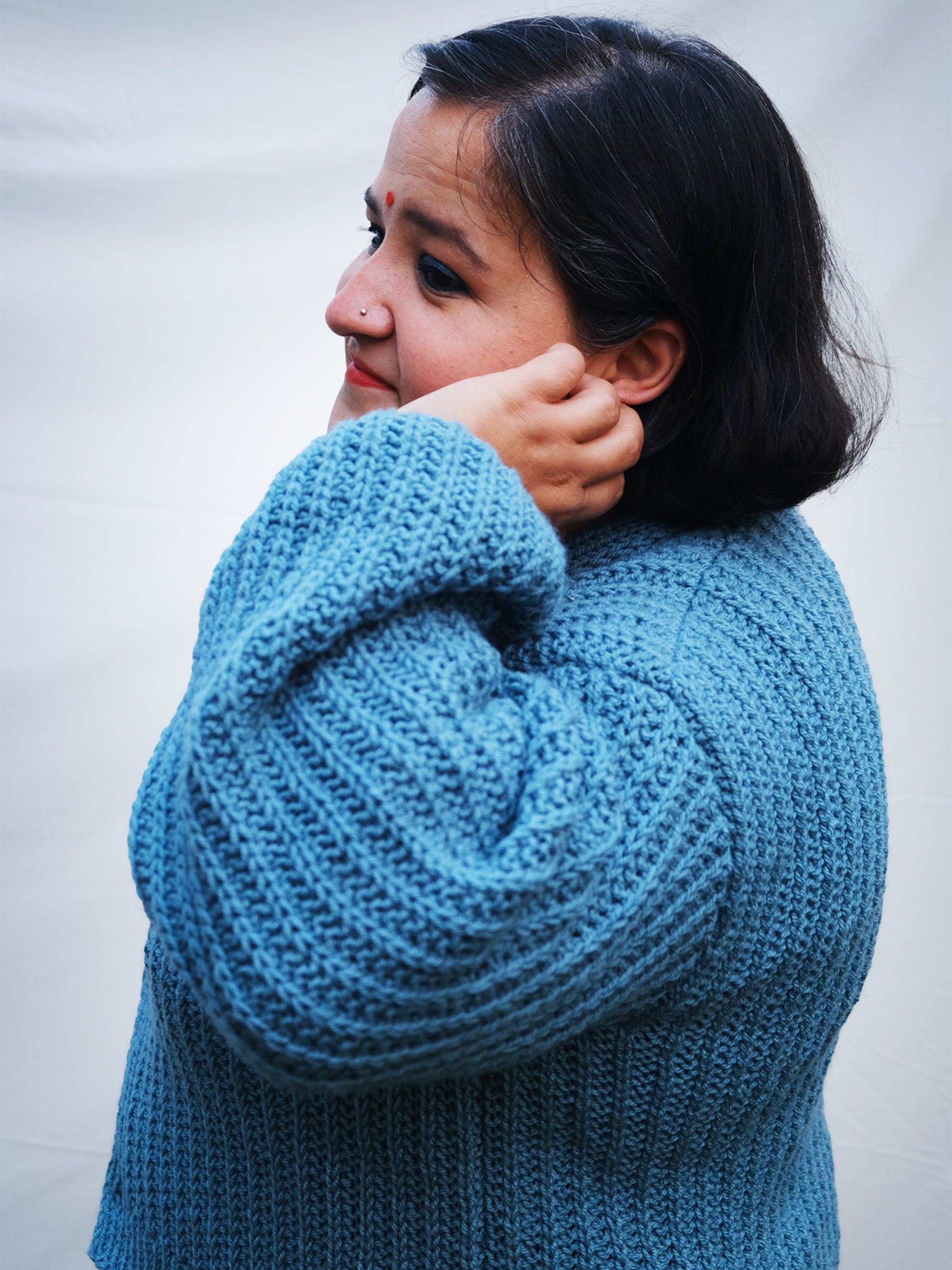 Teal Blue Stripe Crop Cardigan