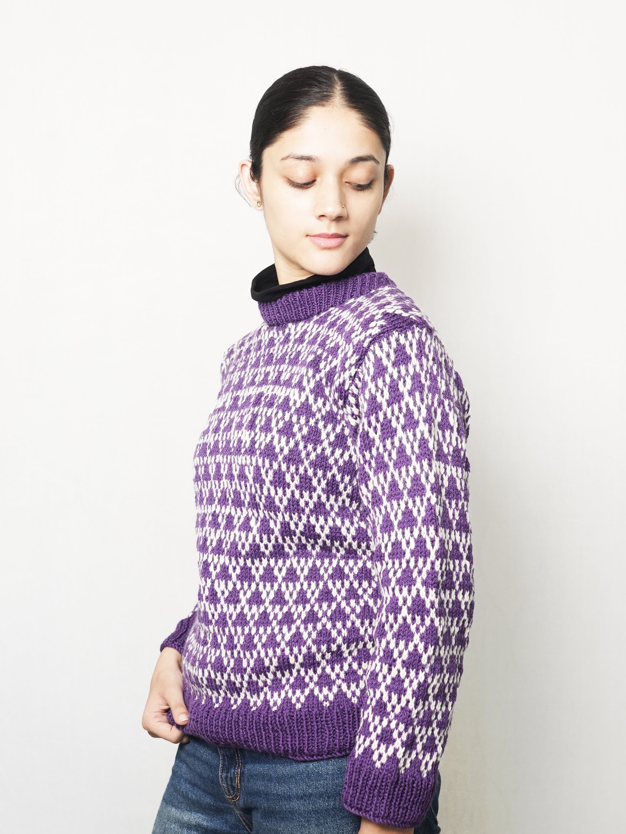 Barfi Purple White Sweater
